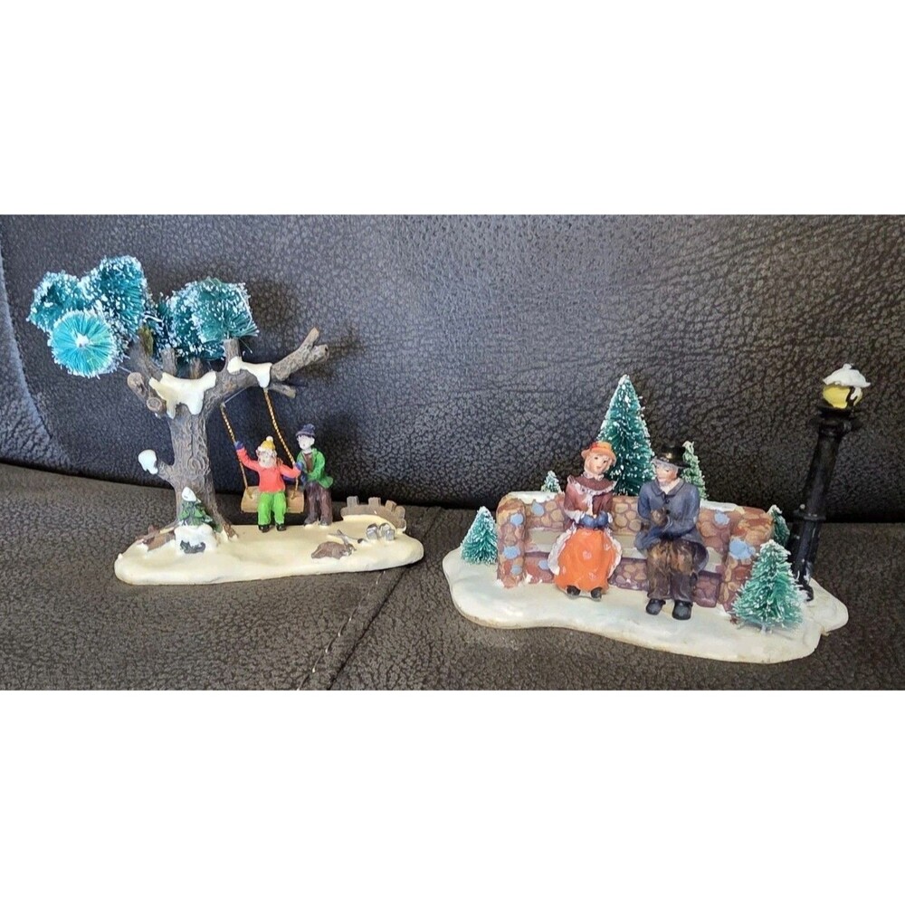 Holiday Time Swing Set & Couple in Park Christmas Village Accessory Trees